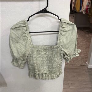 Alter’d State Smocked Puff Sleeve Crop Top - Sage Green small